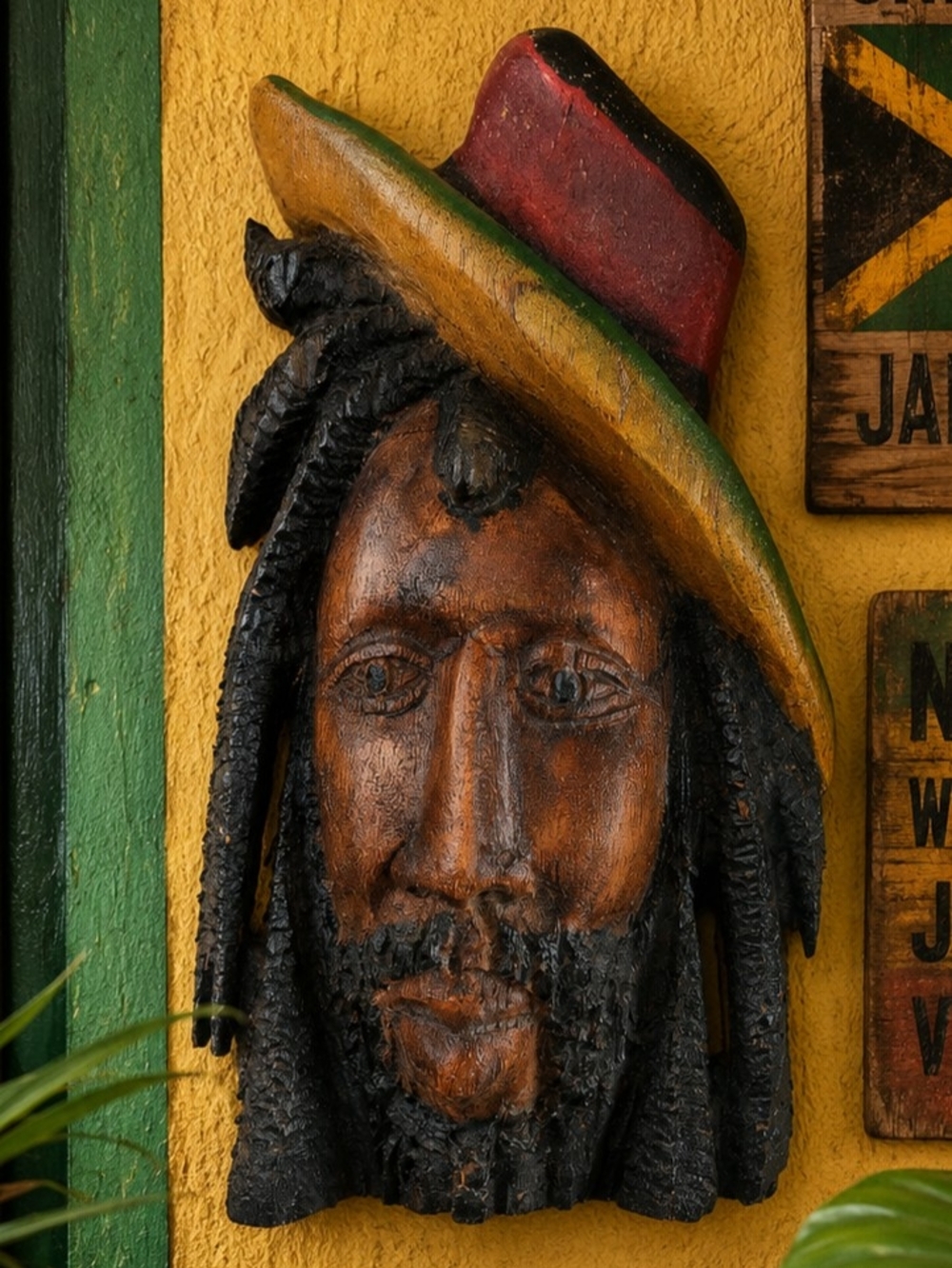 Vintage Rasta Carved Wood Wall Art Bob Marley Dreads Jamaica Decor Dreadlocks
